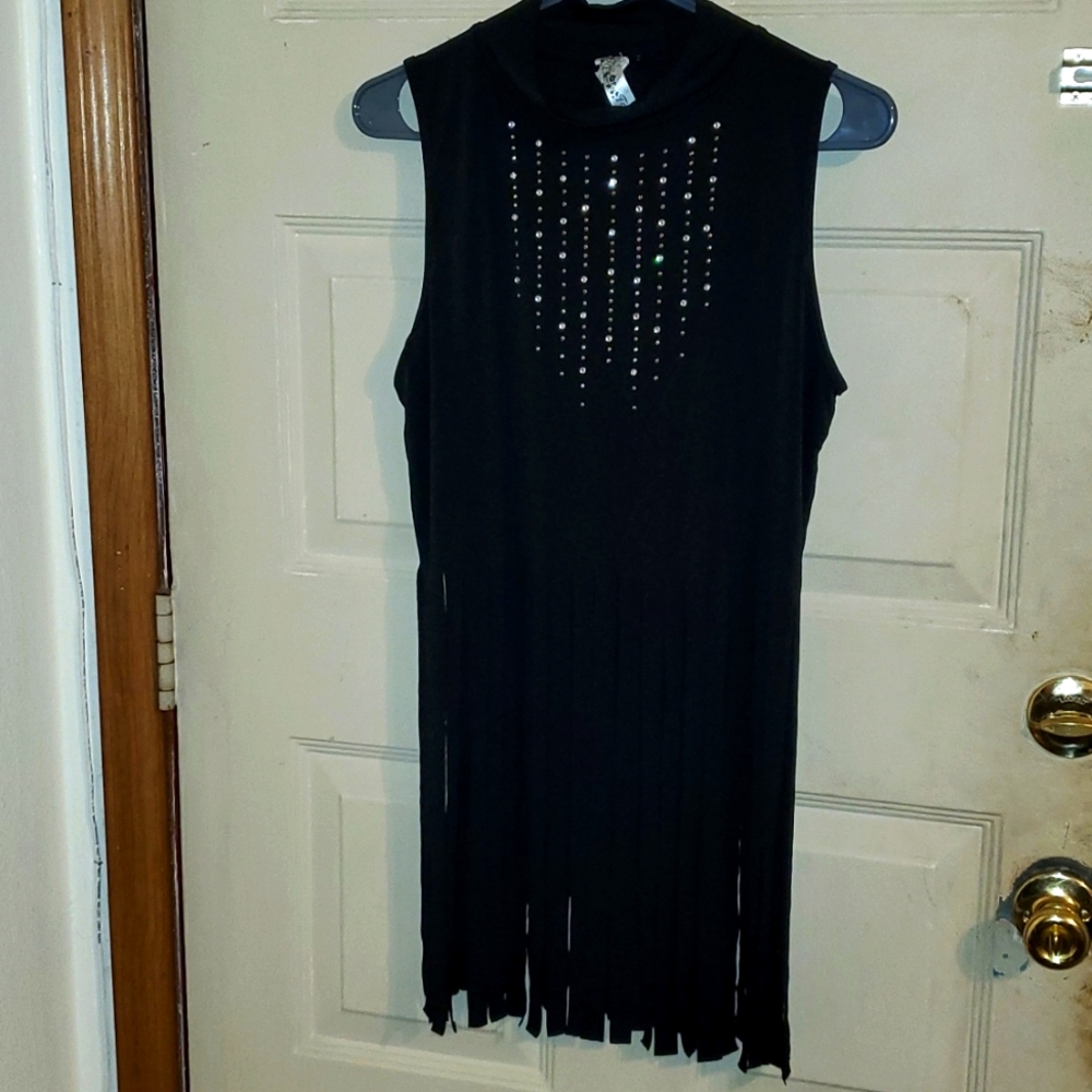 Black Rhinestone Fringe Top